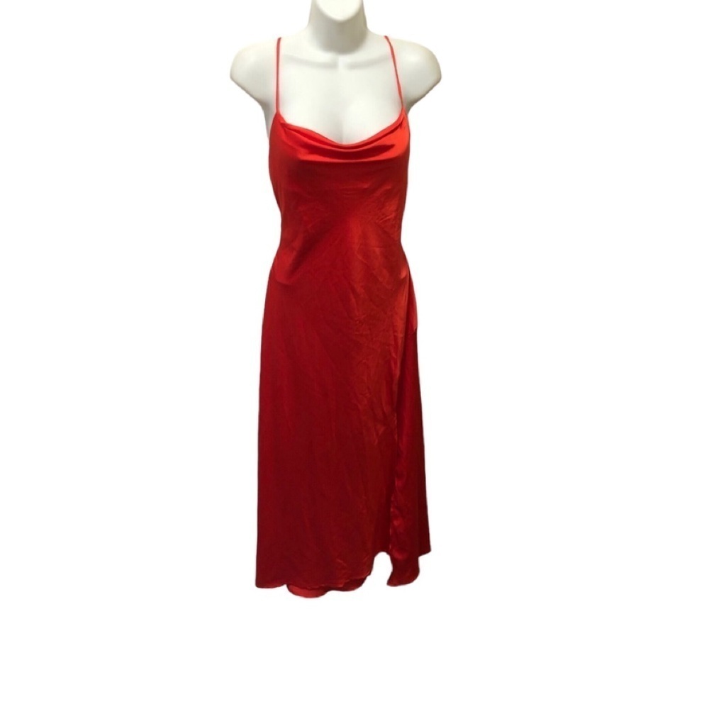 ASTR The Label  Women's Gaia Slip Dress Orange Midi Sz M Asymmetrical Hem Cruise